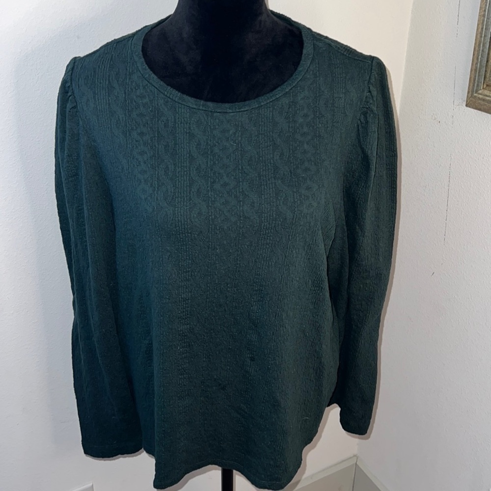 LOFT Sz XXL forest green textured pull over long sleeves top casual blouse